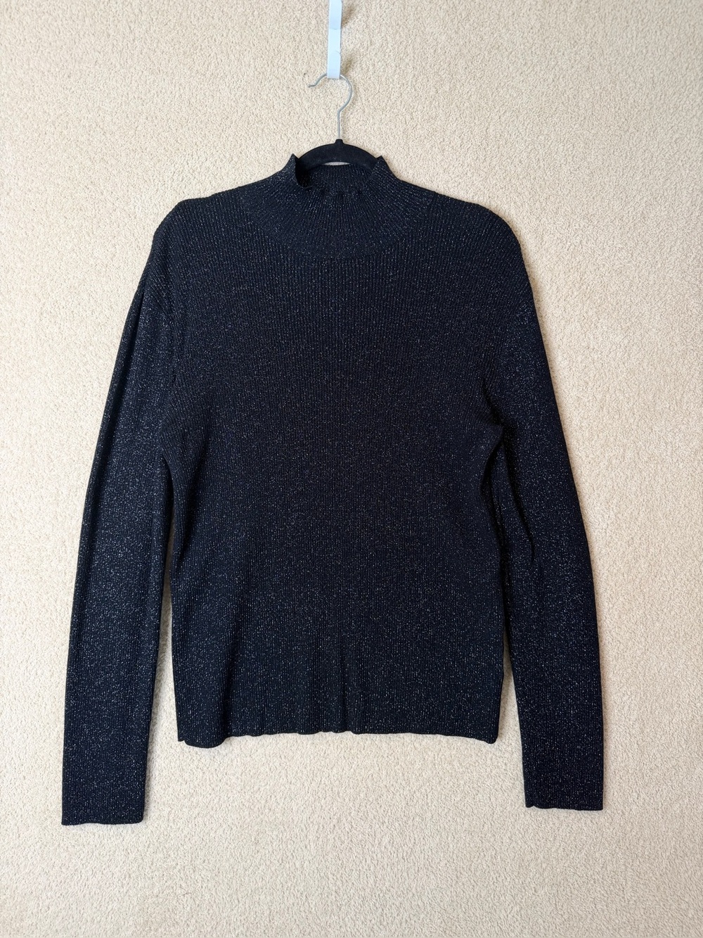 H&M Black Metallic Shimmer Mock Neck Slim Fit Sweater Women’s Size M
